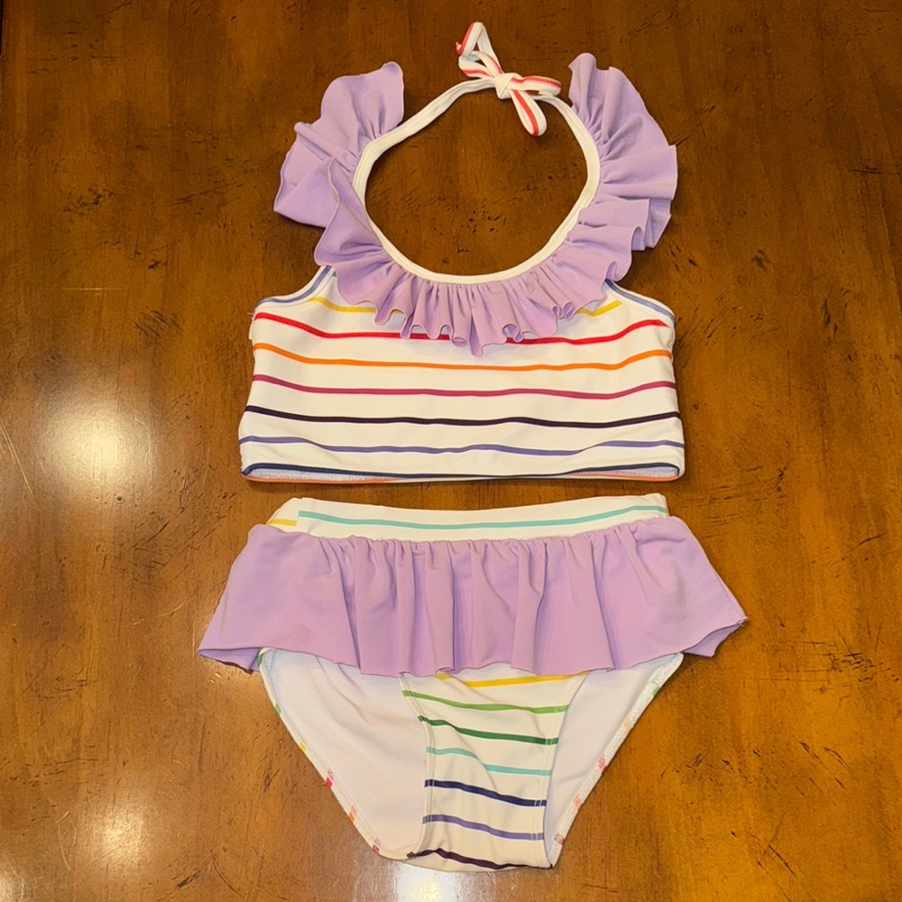 Southern Smocked Rainbow Stripe Ruffle Bikini - 7